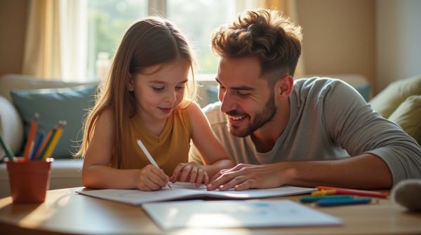 Remplir un cahier d'activités pour créer des souvenirs précieux avec papa